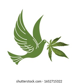 the symbol of a flying bird carrying cannabis leaves