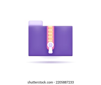 symbol of folders and zippers. icon about the application or software for archiving and compression. file compressor. 3d and realistic illustration concept design. graphic elements