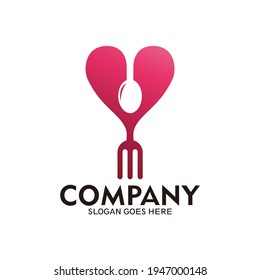 Symbol of foodies. Spoon and fork logo with a heart shape combination. Food lover symbol logo