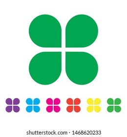 Symbol of a four cloverleaf in flat style, colors, sign icon. Saint Patrick symbol. Icons set