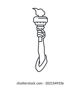 Symbol of freedom illustration. The hand holds a torch. The struggle for rights and freedoms conceptual design