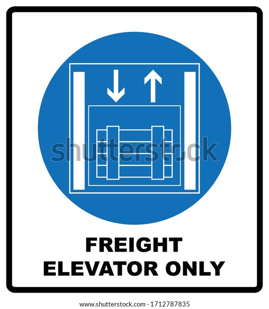 Symbol freight elevators and lifts only,\
vector illustration isolated on white. Blue mandatory symbol. White\
simple pictogram.