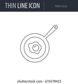 Symbol of Fried Eggs. Thin line Icon of Set of Kitchen. Stroke Pictogram Graphic for Web Design. Quality Outline Vector Symbol Concept. Premium Mono Linear Beautiful Plain Laconic Logo