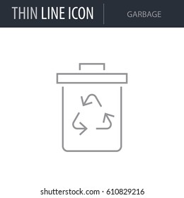 Symbol of Garbage. Thin line Icon of Business. Stroke Pictogram Graphic for Web Design. Quality Outline Vector Symbol Concept. Premium Mono Linear Beautiful Plain Laconic Logo