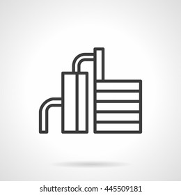 Symbol of gas processing plant. Industrial facilities. Oil and fuel concept. Simple black line style icons.