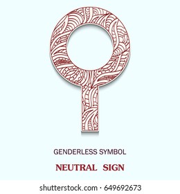 Symbol of genderless is Neutral sign with a pattern in tribal Indian style. Vector illustration