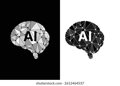 A symbol of generative artificial intelligence in the form of a polygonal brain. Concept AI and technology for icon and logotype.