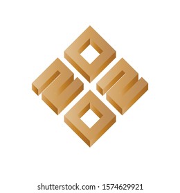 Symbol geometric of pattern vector. Design 2020 new year number gold on white background. Design print for illustration, texture, textile, material, celebrate, wallpaper, background, banner. Set 2