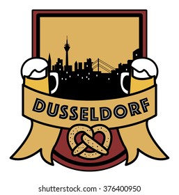 Symbol, German city, with abstract skyline, Dusseldorf, beer and pretzel, vector illustration