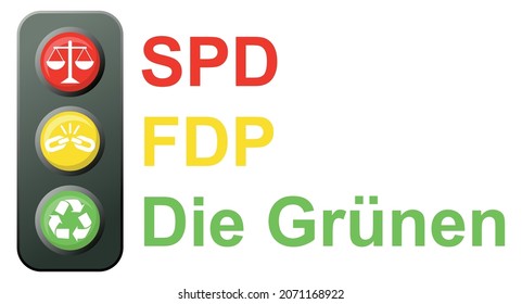 Symbol for the German political coalition so called “Ampel-Koalition” consisting of the 3 German politicital partys: “SPD, FDP, Die Grünen”