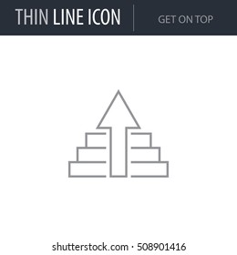 Symbol of Get on Top Thin line Icon of Business. Stroke Pictogram Graphic for Web Design. Quality Outline Vector Symbol Concept. Premium Mono Linear Beautiful Plain Laconic Logo