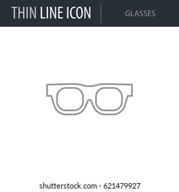 Symbol of Glasses. Thin line Icon of Hipster. Stroke Pictogram Graphic for Web Design. Quality Outline Vector Symbol Concept. Premium Mono Linear Beautiful Plain Laconic Logo