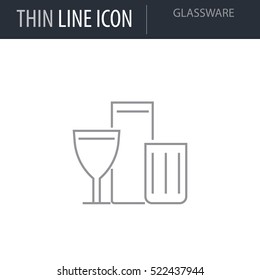 Symbol of Glassware. Thin line Icon of Kitchen Utensils. Stroke Pictogram Graphic for Web Design. Quality Outline Vector Symbol Concept. Premium Mono Linear Beautiful Plain Laconic Logo.