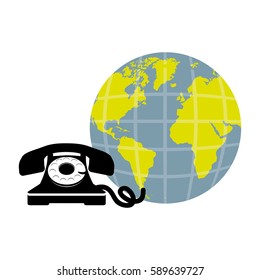 symbol global communication telephone icon, vector illustraction design