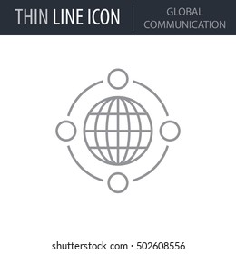 Symbol of Global Communication Thin line Icon of Cloud Data Technology. Stroke Pictogram Graphic for Web Design. Quality Outline Vector Symbol Concept. Premium Mono Linear Beautiful Laconic Logo