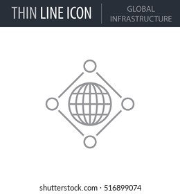 Symbol of Global Infrastructure Thin line Icon of Data Science. Stroke Pictogram Graphic for Web Design. Quality Outline Vector Symbol Concept. Premium Mono Linear Beautiful Plain Laconic Logo