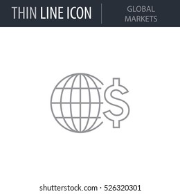 Symbol of Global Markets Thin line Icon of Global Business. Stroke Pictogram Graphic for Web Design. Quality Outline Vector Symbol Concept. Premium Mono Linear Beautiful Plain Laconic Logo