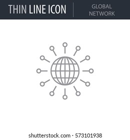 Symbol of Global Network. Thin line Icon of Network Technology. Stroke Pictogram Graphic for Web Design. Quality Outline Vector Symbol Concept. Premium Mono Linear Beautiful Plain Laconic Logo
