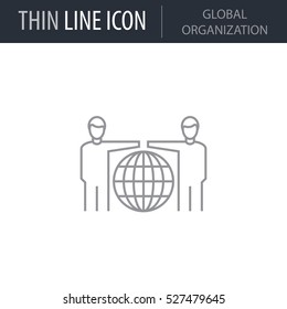 Symbol of Global Organization Thin line Icon of Global Business. Stroke Pictogram Graphic for Web Design. Quality Outline Vector Symbol Concept. Premium Mono Linear Beautiful Plain Laconic Logo
