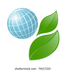 Symbol of globe with the plant. Vector-Illustration