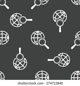 Symbol of globe under magnifier, repeated on grey background