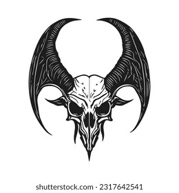 The symbol of the goat skull. Goat skull with bat wings. Halloween-themed designs suitable for t-shirts and hoodies