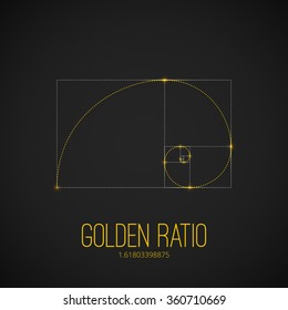 Symbol of the golden ratio tattoo of glowing gold color on a black background