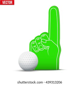 Symbol of Golf Sports Fan Foam Fingers and ball. Vector Illustration Isolated on white background.