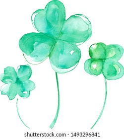 Symbol of good luck, four leaf clover watercolor trace vector