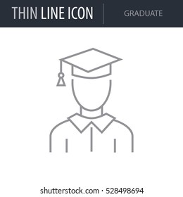 Symbol of Graduate Thin line Icon of Different People. Stroke Pictogram Graphic for Web Design. Quality Outline Vector Symbol Concept. Premium Mono Linear Beautiful Plain Laconic Logo