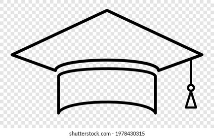 Symbol of Graduation Cap. Thin line Icon of College. Vector isolated on transparent background