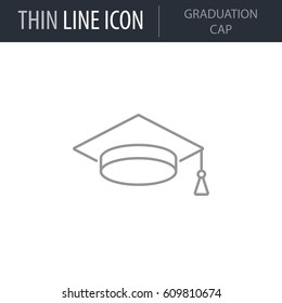 Symbol Of Graduation Cap. Thin Line Icon Of College. Stroke Pictogram Graphic For Web Design. Quality Outline Vector Symbol Concept. Premium Mono Linear Beautiful Plain Laconic Logo