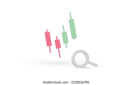 Symbol graph or chart icon, 3D Bearish Candlestick graph chart isolated white background, 3d render illustration