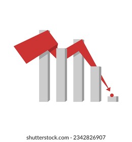 Símbolo de un gráfico que va hacia abajo. Flecha de línea roja apuntando hacia abajo en el gráfico. Ilustración vectorial de un organigrama