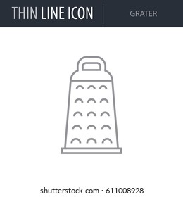 Symbol of Grater. Thin line Icon of Kitchen. Stroke Pictogram Graphic for Web Design. Quality Outline Vector Symbol Concept. Premium Mono Linear Beautiful Plain Laconic Logo