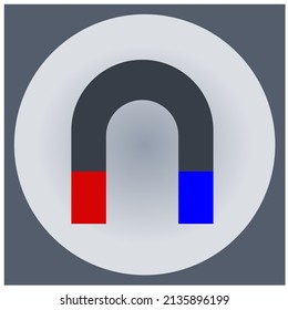 The symbol of a gray magnet in the shape of a horseshoe with a color resolution of the magnetic poles of red and blue, in a gray frame of a circle and a square