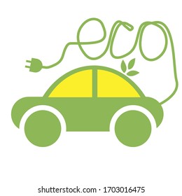 Symbol of a green eco friendly mini car with the inscription eco made of wire