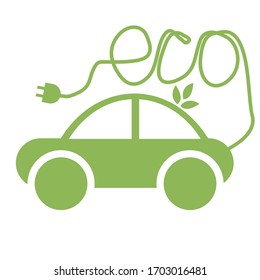 Symbol of a green eco friendly mini car with the inscription eco made of wire