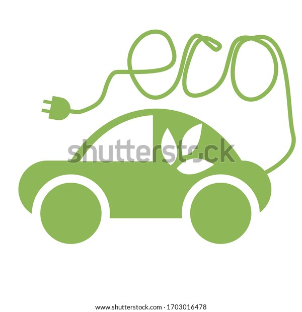 Symbol of a green eco friendly mini car with the\
inscription eco made of\
wire