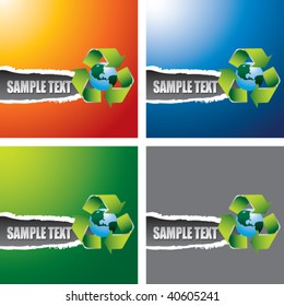 symbol of green planet on multicolored ripped banners