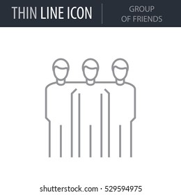 Symbol of Group of Friends Thin line Icon of Conscious Living and Friends Relations. Stroke Pictogram Graphic for Web Design. Quality Outline Vector Symbol Concept. Premium Mono Linear Beautiful