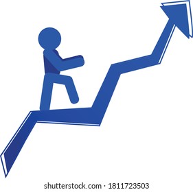 Symbol des wachsenden Arbeitsprozesses. Bis zum Erfolg. Silhouette einer menschlichen Figur nach oben. Positives Prozesspiktogramm.