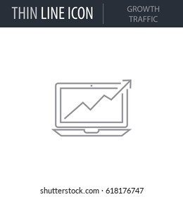 Symbol of Growth Traffic. Thin line Icon of Seo And Web Optimization. Stroke Pictogram Graphic for Web Design. Quality Outline Vector Symbol Concept. Premium Mono Linear Beautiful Plain Laconic Logo