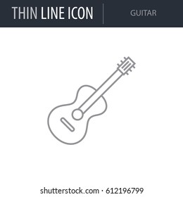 Symbol of Guitar. Thin line Icon of College. Stroke Pictogram Graphic for Web Design. Quality Outline Vector Symbol Concept. Premium Mono Linear Beautiful Plain Laconic Logo