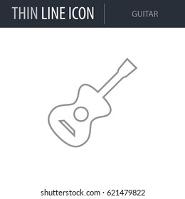 Symbol of Guitar. Thin line Icon of Hipster. Stroke Pictogram Graphic for Web Design. Quality Outline Vector Symbol Concept. Premium Mono Linear Beautiful Plain Laconic Logo