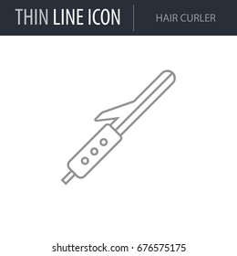 Symbol of Hair Curler. Thin line Icon of Hairdressing Salon. Stroke Pictogram Graphic for Web Design. Quality Outline Vector Symbol Concept. Premium Mono Linear Beautiful Plain Laconic Logo