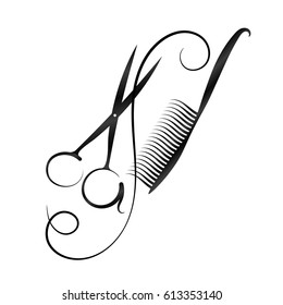 A symbol for a hairdresser and beauty salon. Scissors and comb silhouette for business.