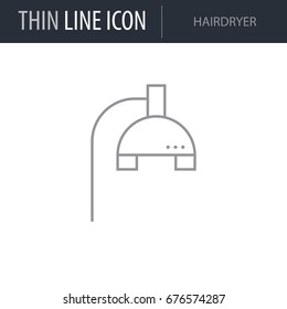 Symbol of Hairdryer. Thin line Icon of Hairdressing Salon. Stroke Pictogram Graphic for Web Design. Quality Outline Vector Symbol Concept. Premium Mono Linear Beautiful Plain Laconic Logo.