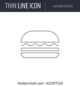 Symbol of Hamburger. Thin line Icon of Food. Stroke Pictogram Graphic for Web Design. Quality Outline Vector Symbol Concept. Premium Mono Linear Beautiful Plain Laconic