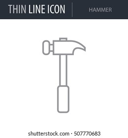 Symbol of Hammer Thin line Icon of Construction. Stroke Pictogram Graphic for Web Design. Quality Outline Vector Symbol Concept. Premium Mono Linear Beautiful Plain Laconic Logo